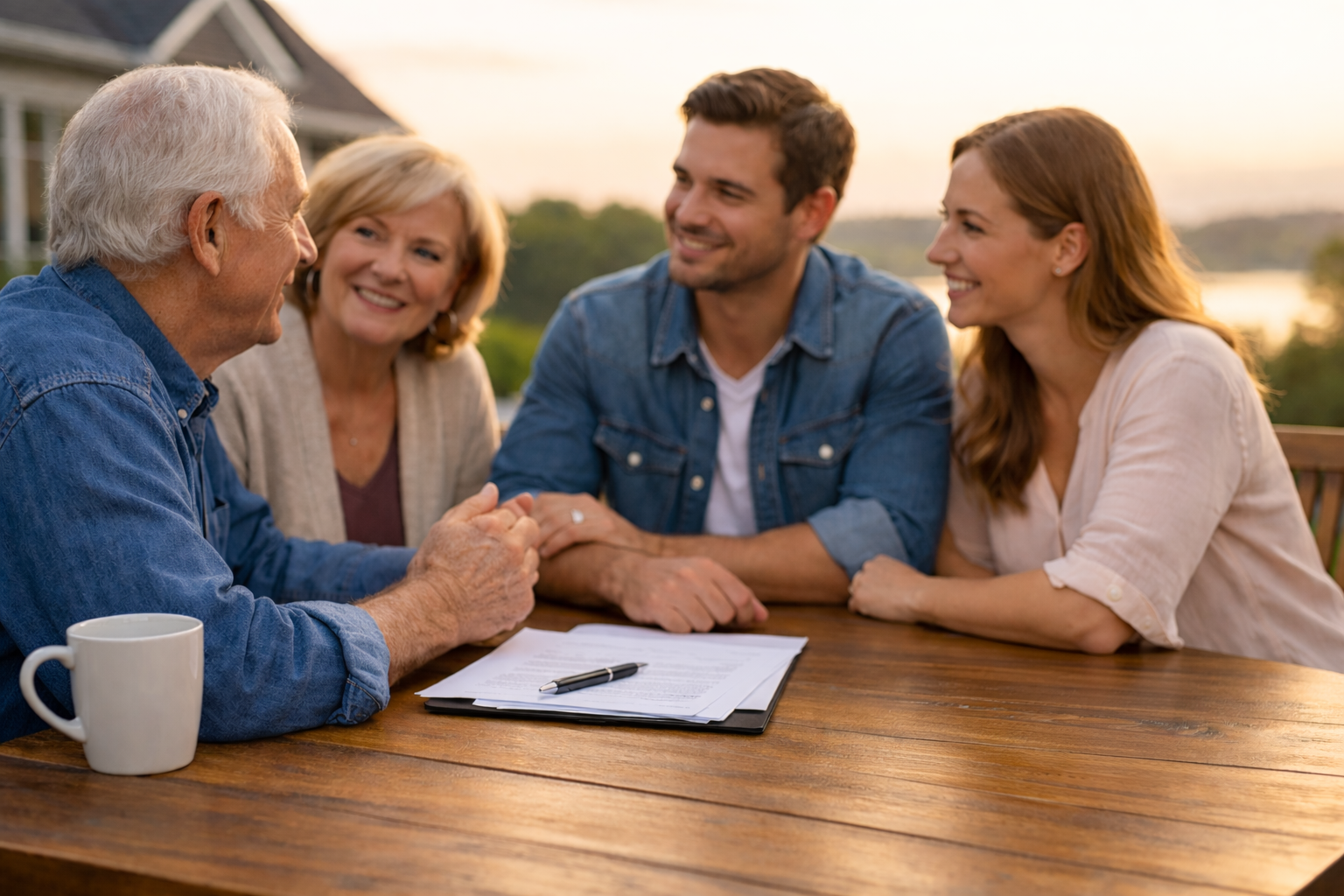 Family discussing estate planning and California property inheritance strategies to protect generational wealth and family homes Family discussing estate planning and California property inheritance strategies to protect generational wealth and family homes