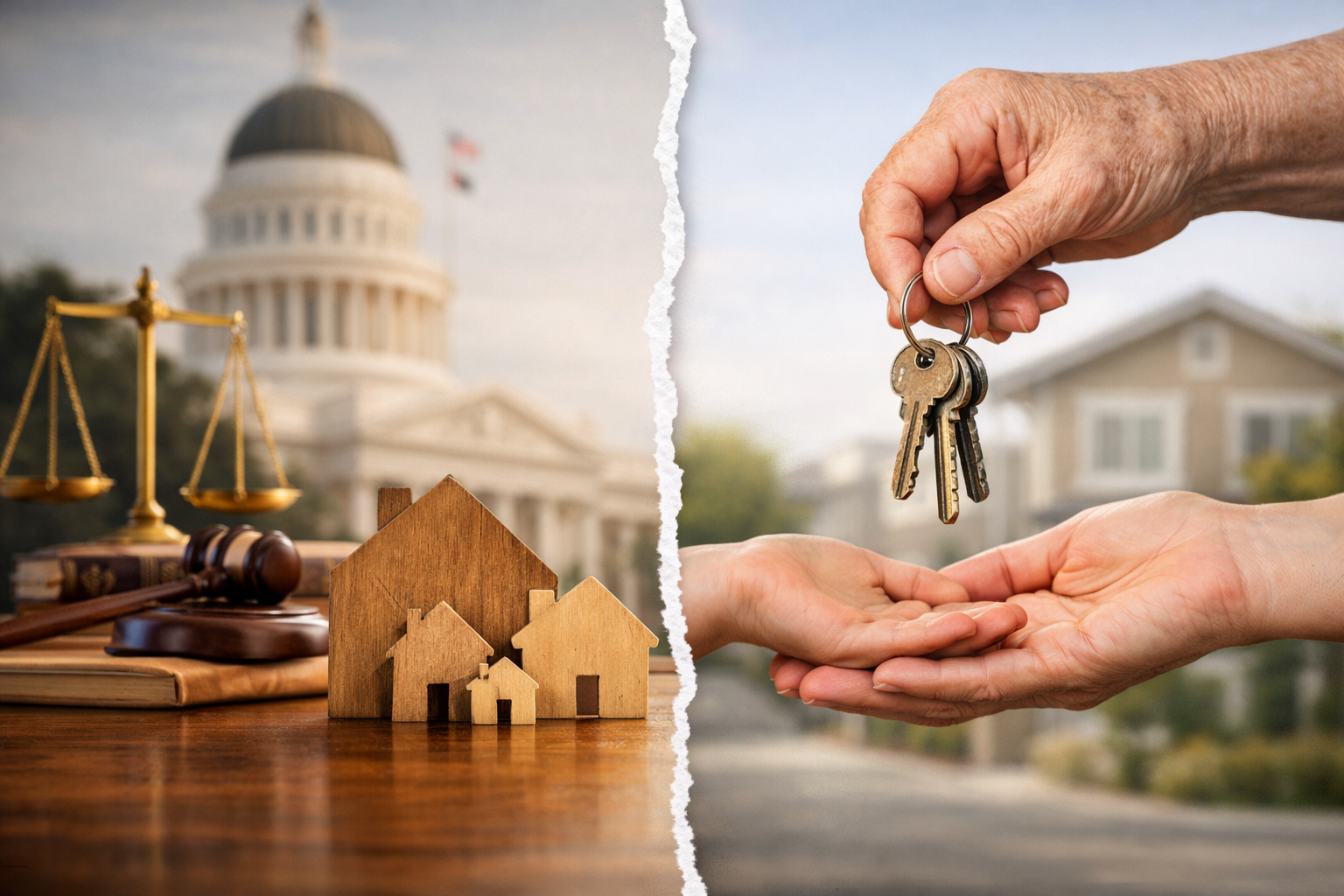 California estate planning and parent-to-child home transfer illustration with property inheritance, legal concepts, and family home ownership transfer California estate planning and parent-to-child home transfer illustration with property inheritance, legal concepts, and family home ownership transfer
