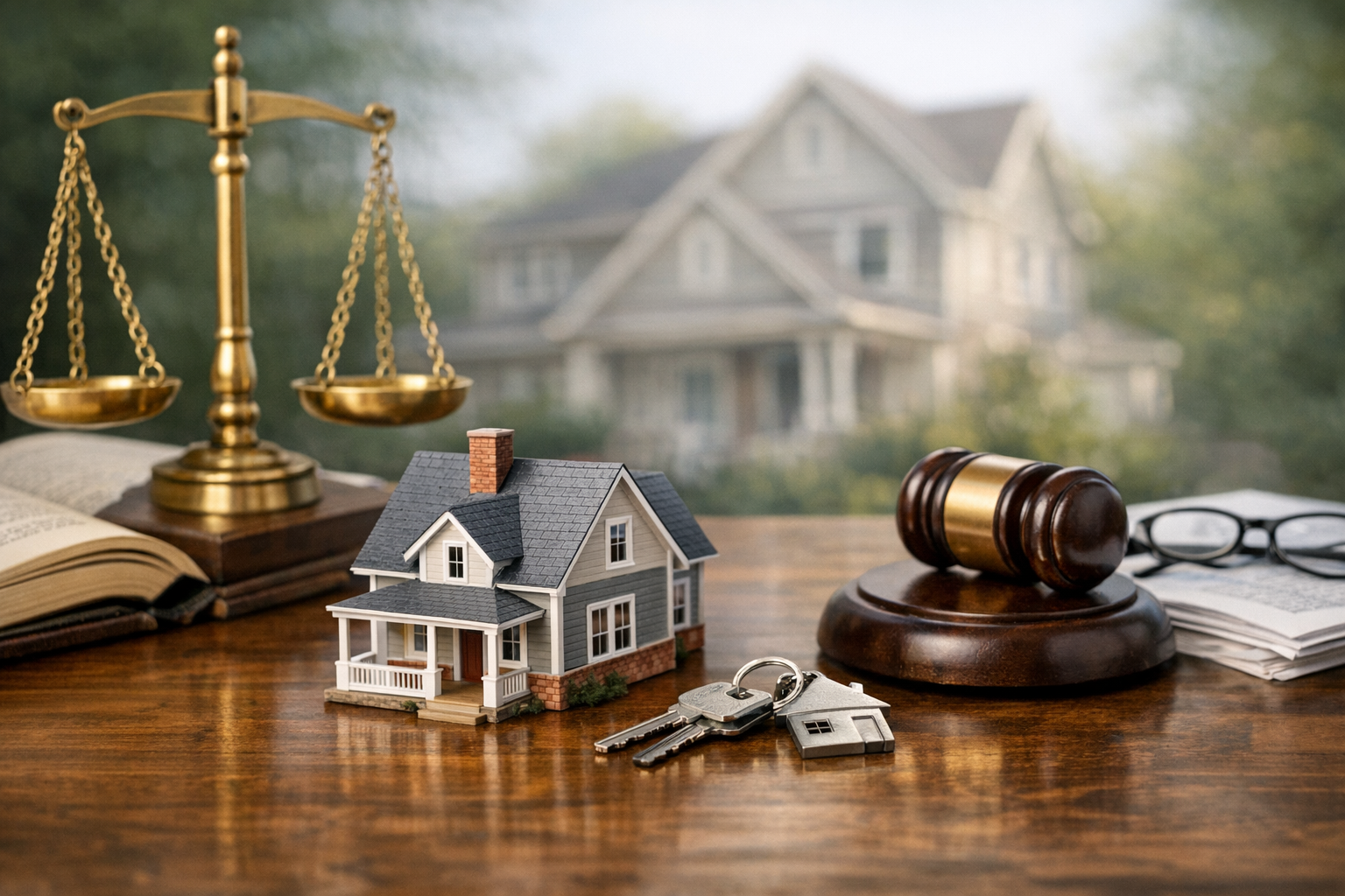 California estate planning and property inheritance concept with family home model, legal gavel, and property tax protection tools California estate planning and property inheritance concept with family home model, legal gavel, and property tax protection tools