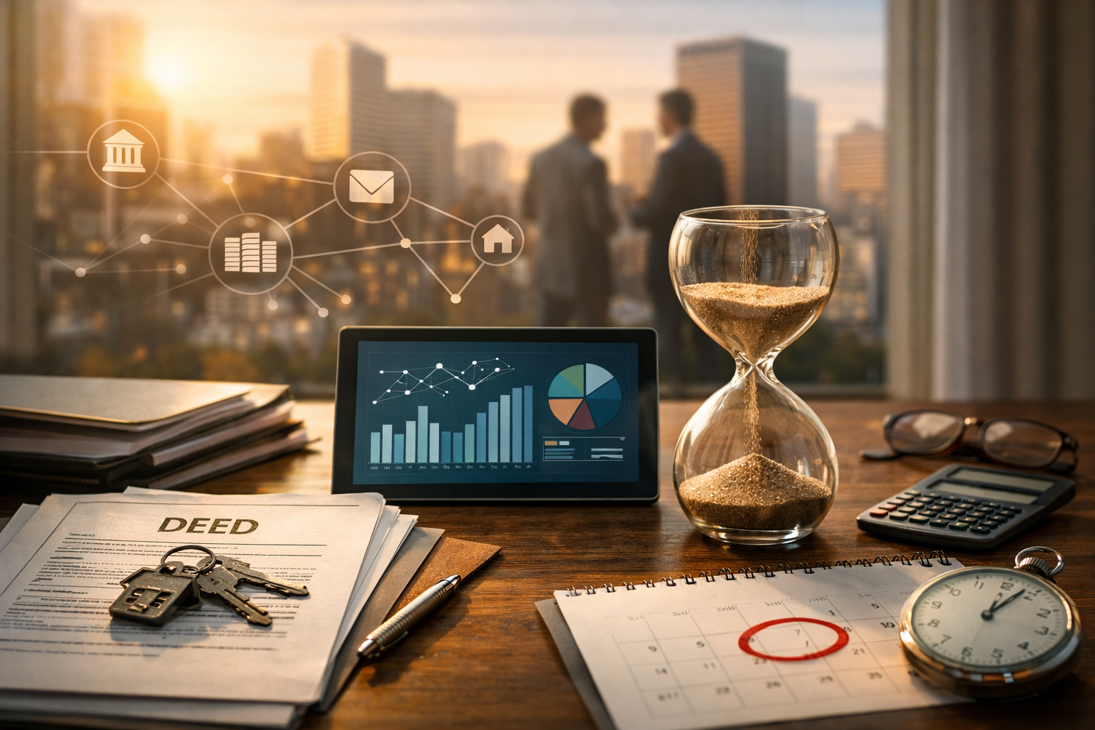 Estate planning timeline and property deed transfer strategy with financial analysis, deadlines, and wealth preservation concepts in California Estate planning timeline and property deed transfer strategy with financial analysis, deadlines, and wealth preservation concepts in California