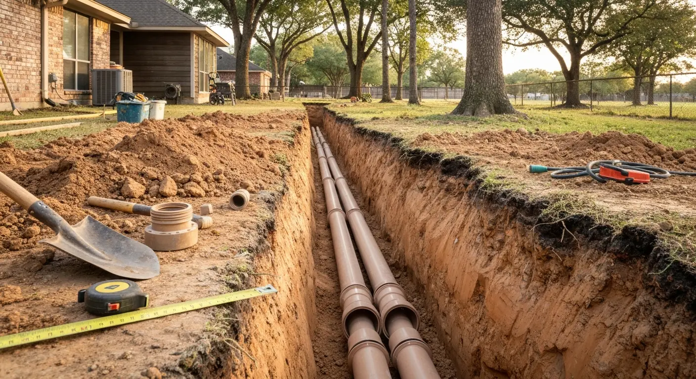 Sewer line replacement excavation