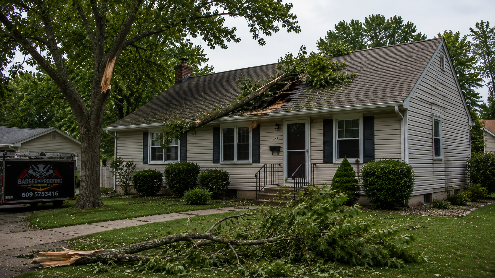 tree fallen on roof emergency repair Stoughton WI | Badger Roofing of Wisconsin