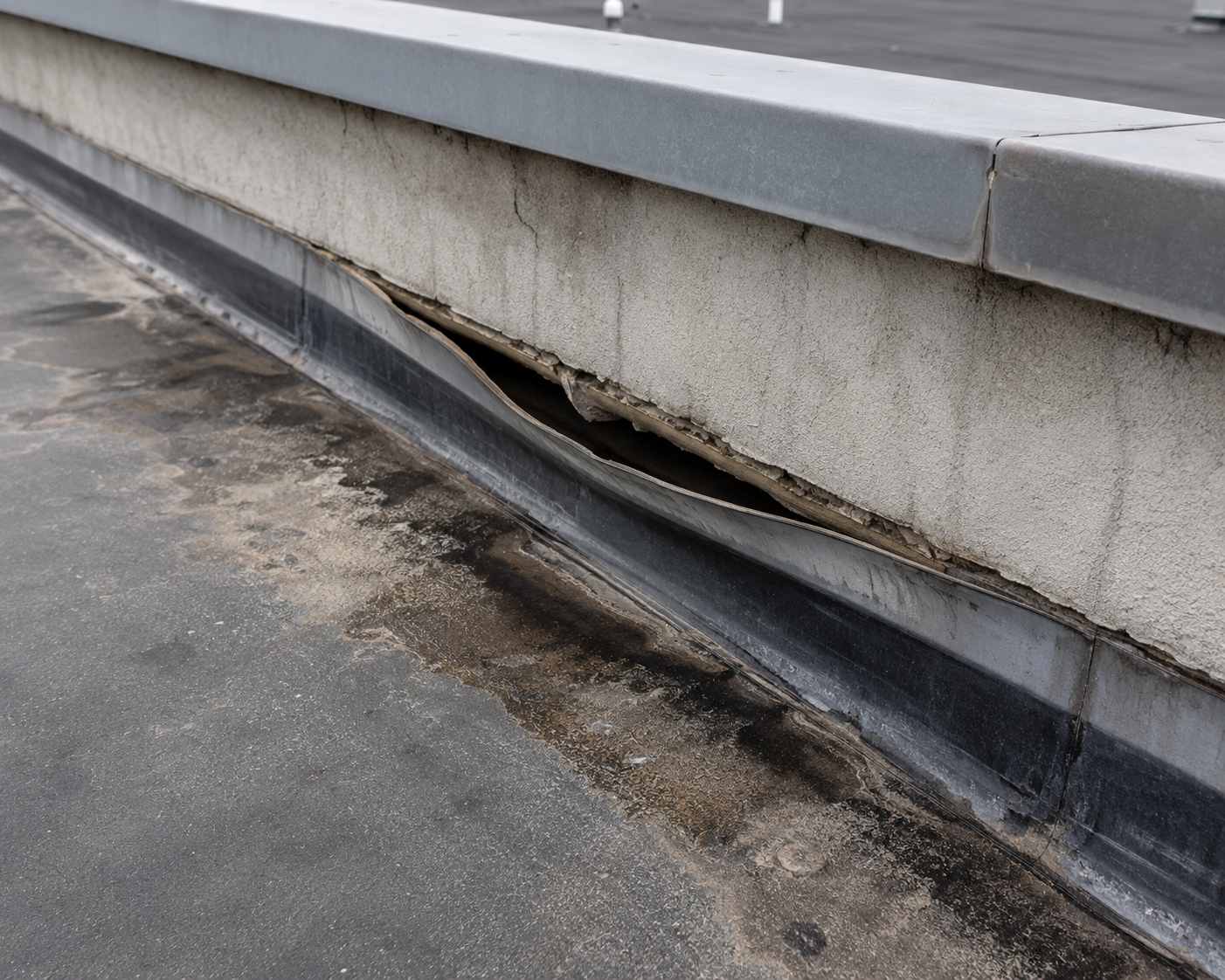 failed flashing commercial flat roof edge Stoughton WI - Badger Roofing of Wisconsin