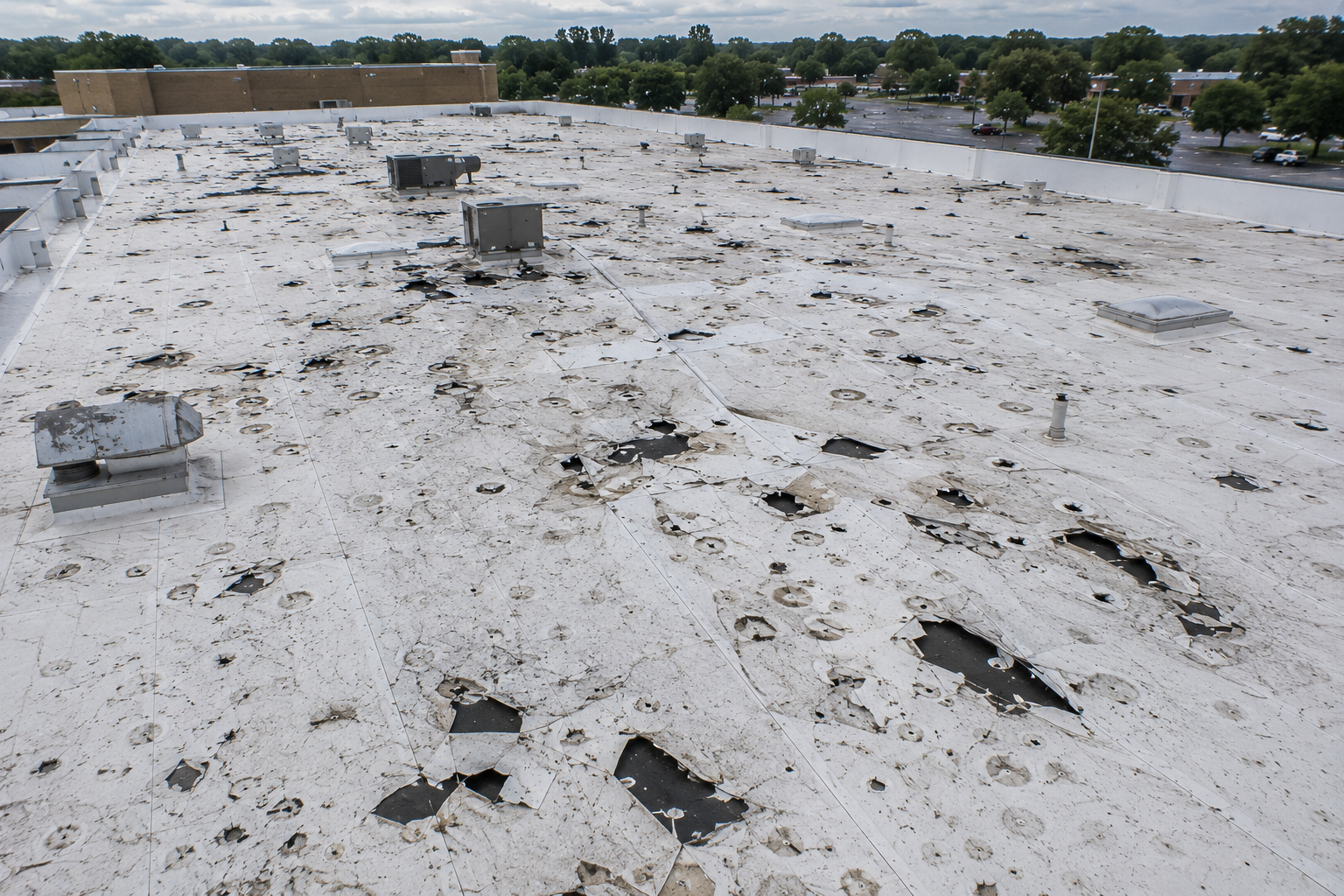 hail damage commercial roof membrane Stoughton WI - Badger Roofing of Wisconsin