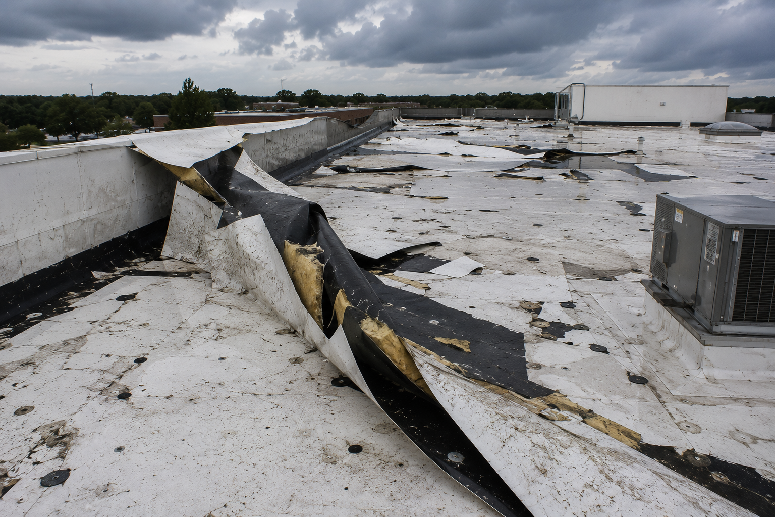 wind damage lifted membrane commercial roof - Badger Roofing of Wisconsin