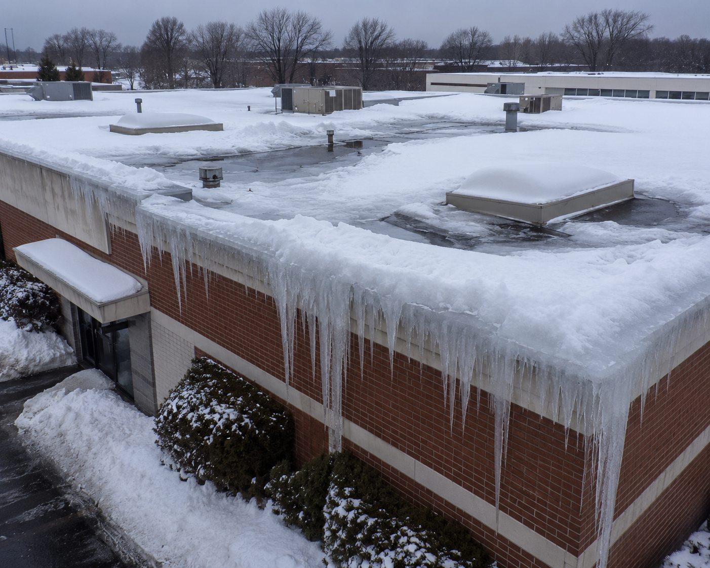 ice dam snow load commercial flat roof Wisconsin - Badger Roofing of Wisconsin