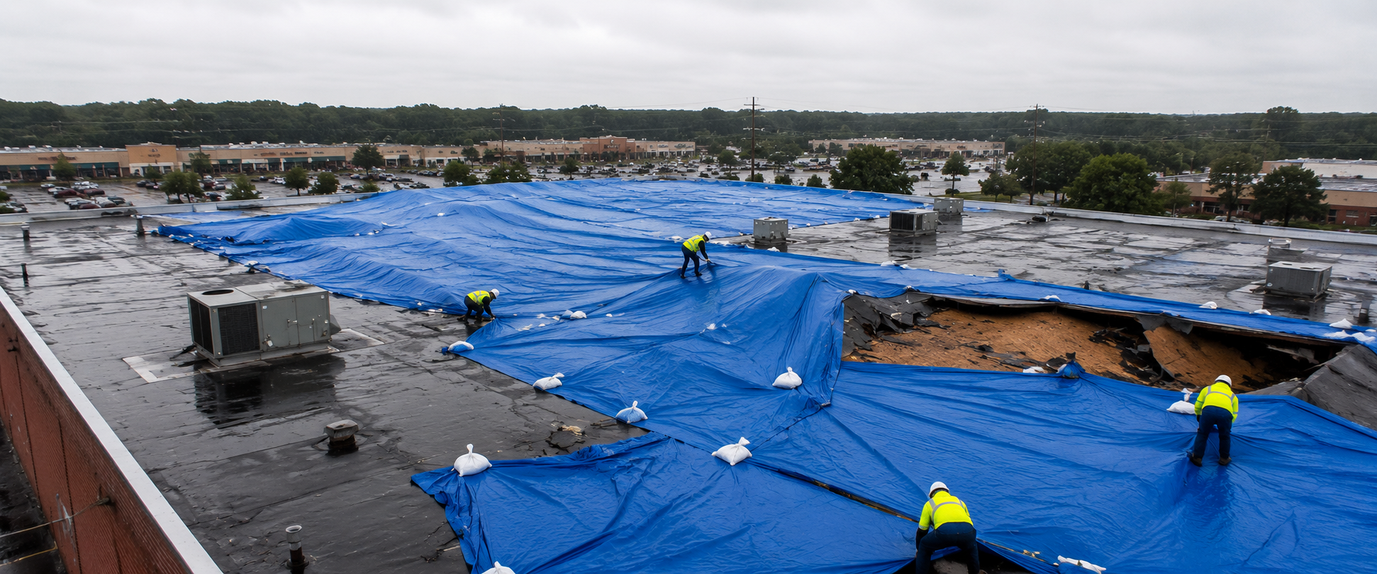 emergency tarping commercial roof after storm Stoughton WI - Badger Roofing of Wisconsin