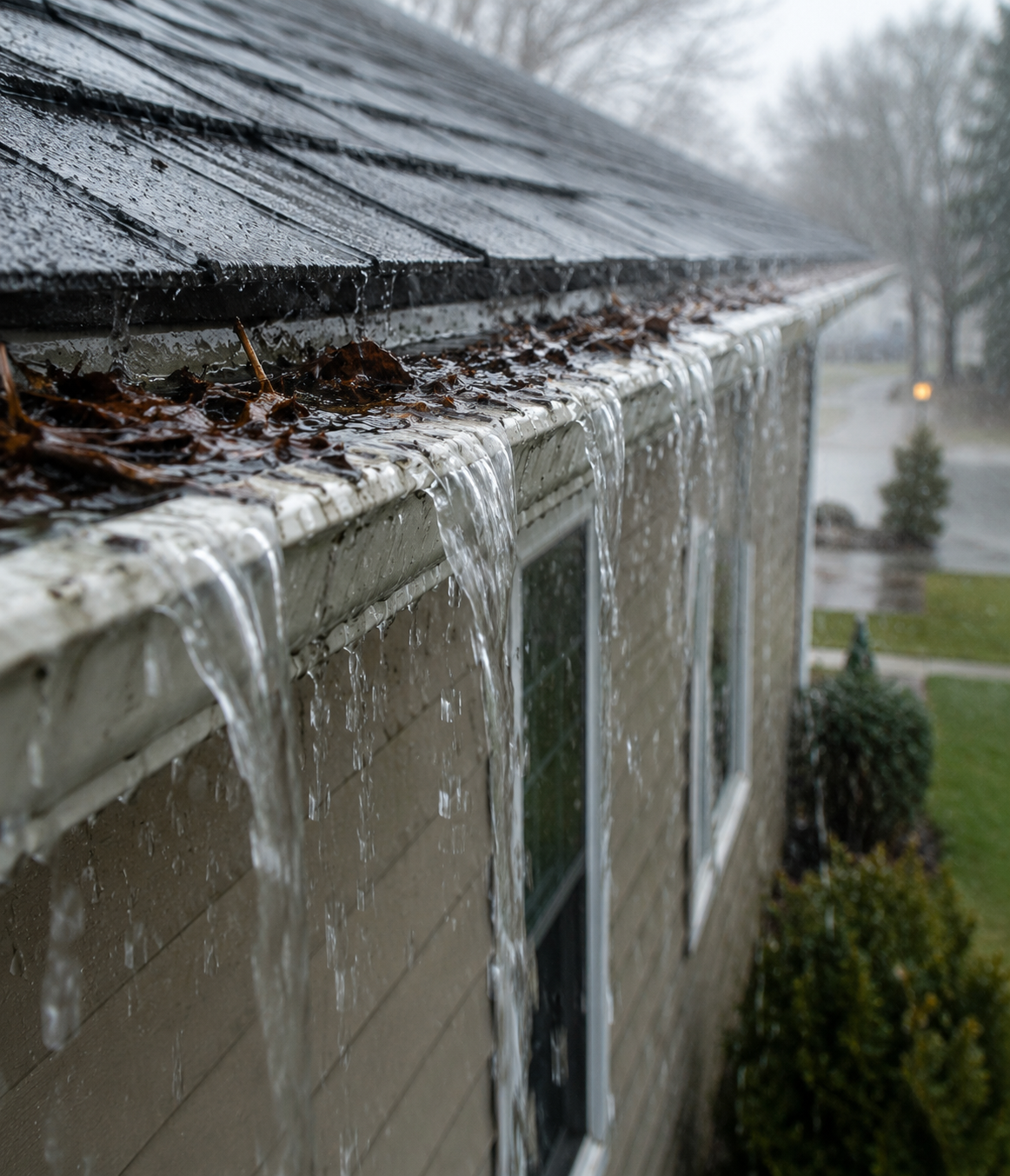 overflowing gutters during heavy rain Stoughton WI - Badger Roofing of Wisconsin