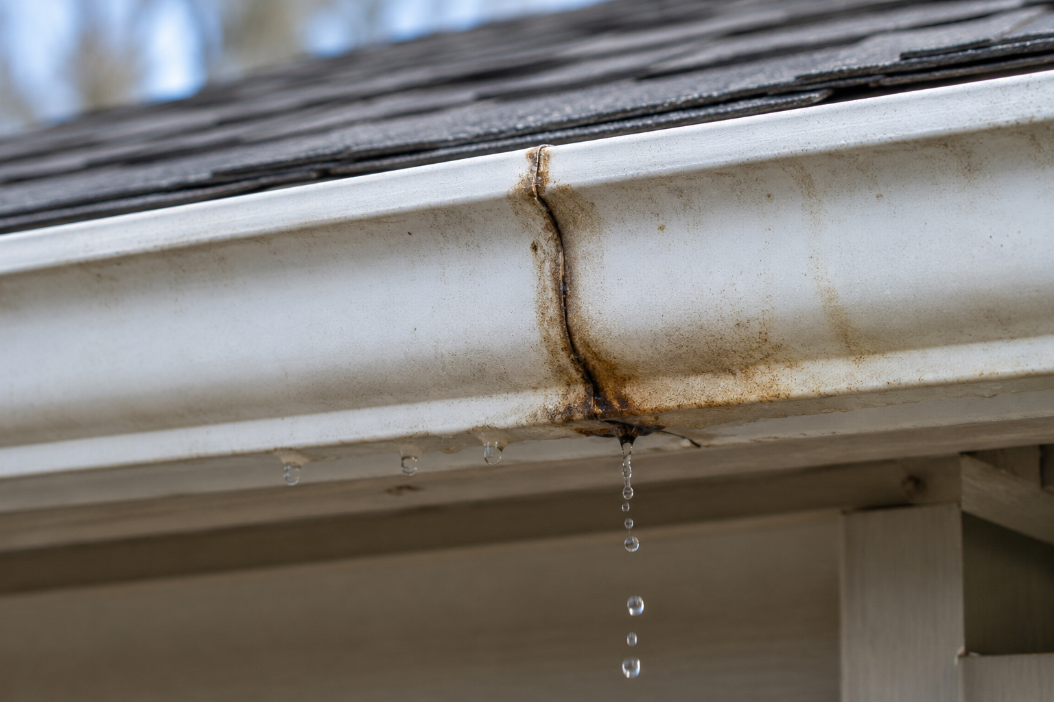 leaking gutter joints rust holes Stoughton WI - Badger Roofing of Wisconsin