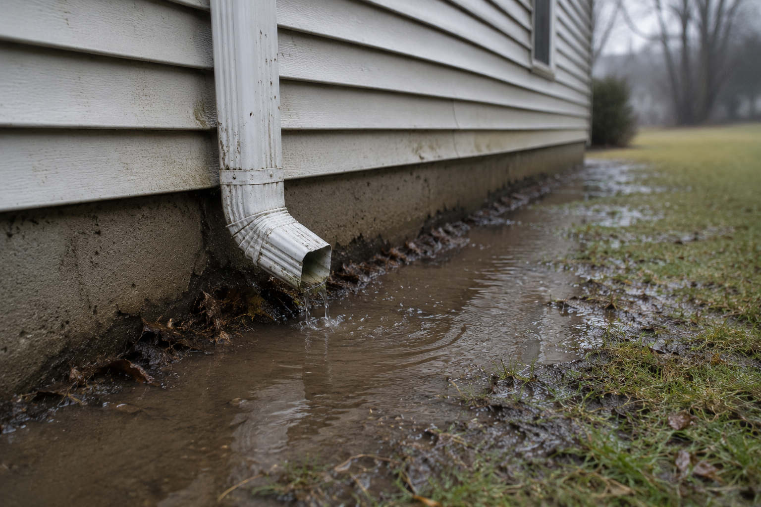 foundation pooling erosion from gutter failure Stoughton WI - Badger Roofing of Wisconsin