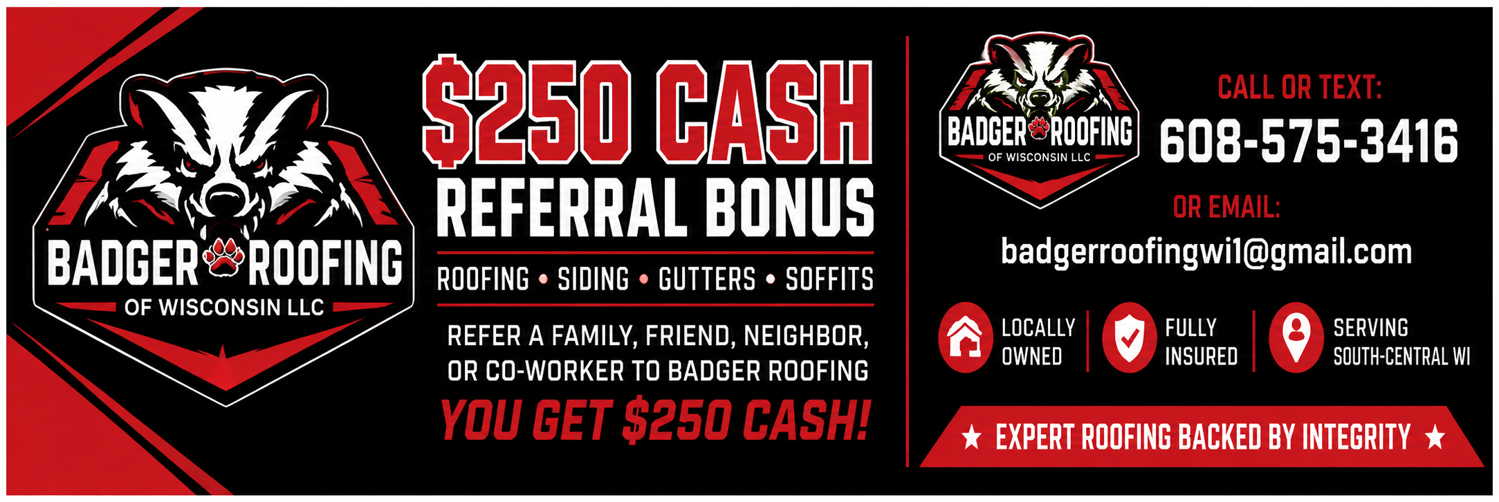 Badger Roofing of Wisconsin referral program Stoughton WI
