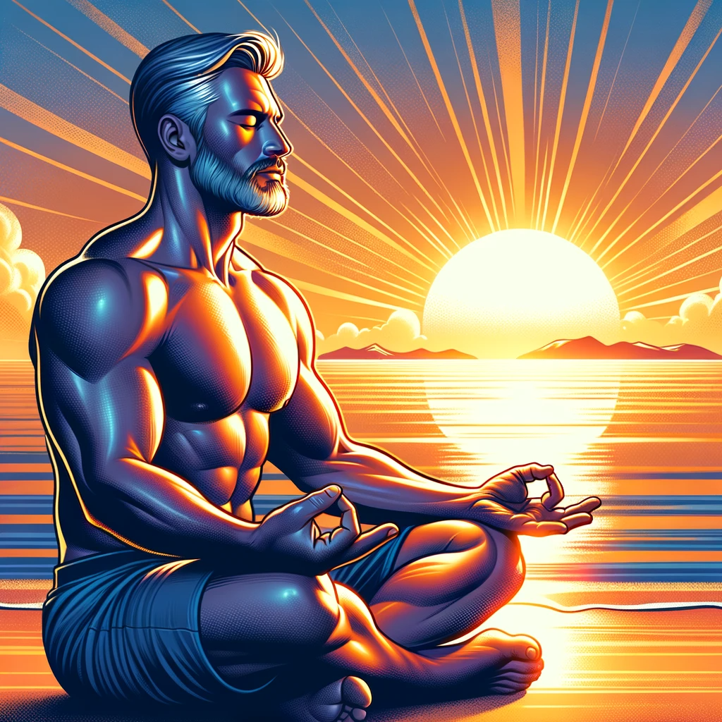 Practitioner of Sky Breath Meditation during sunset