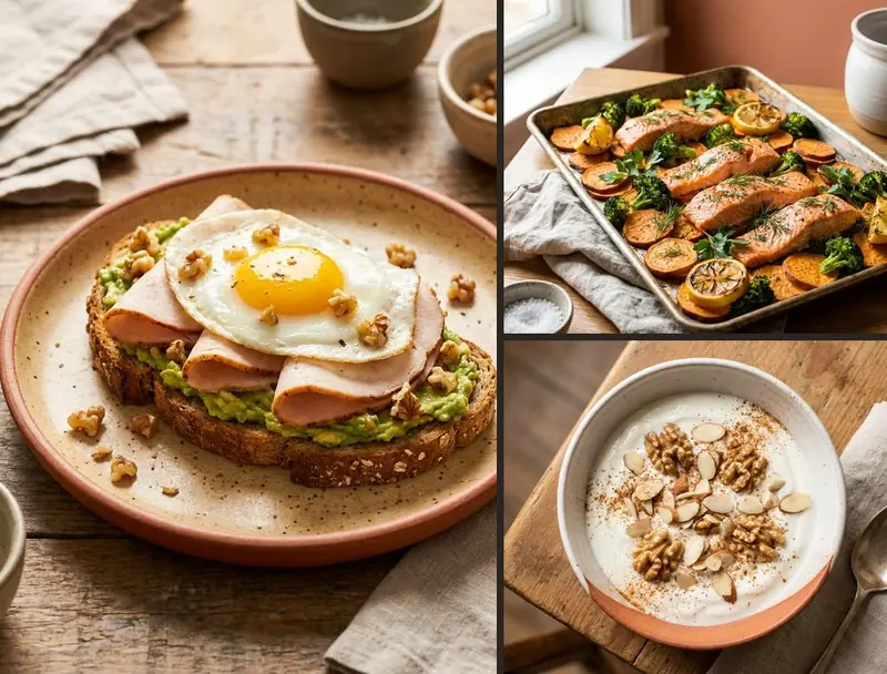 Recetas de la guía Comer bien, con calma: tostada de aguacate y huevo, salmón al horno y yogur con frutos secos