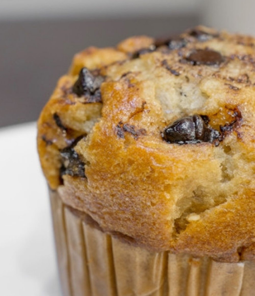 German chocolate chip protein muffin with pumpkin puree, 7g protein per muffin