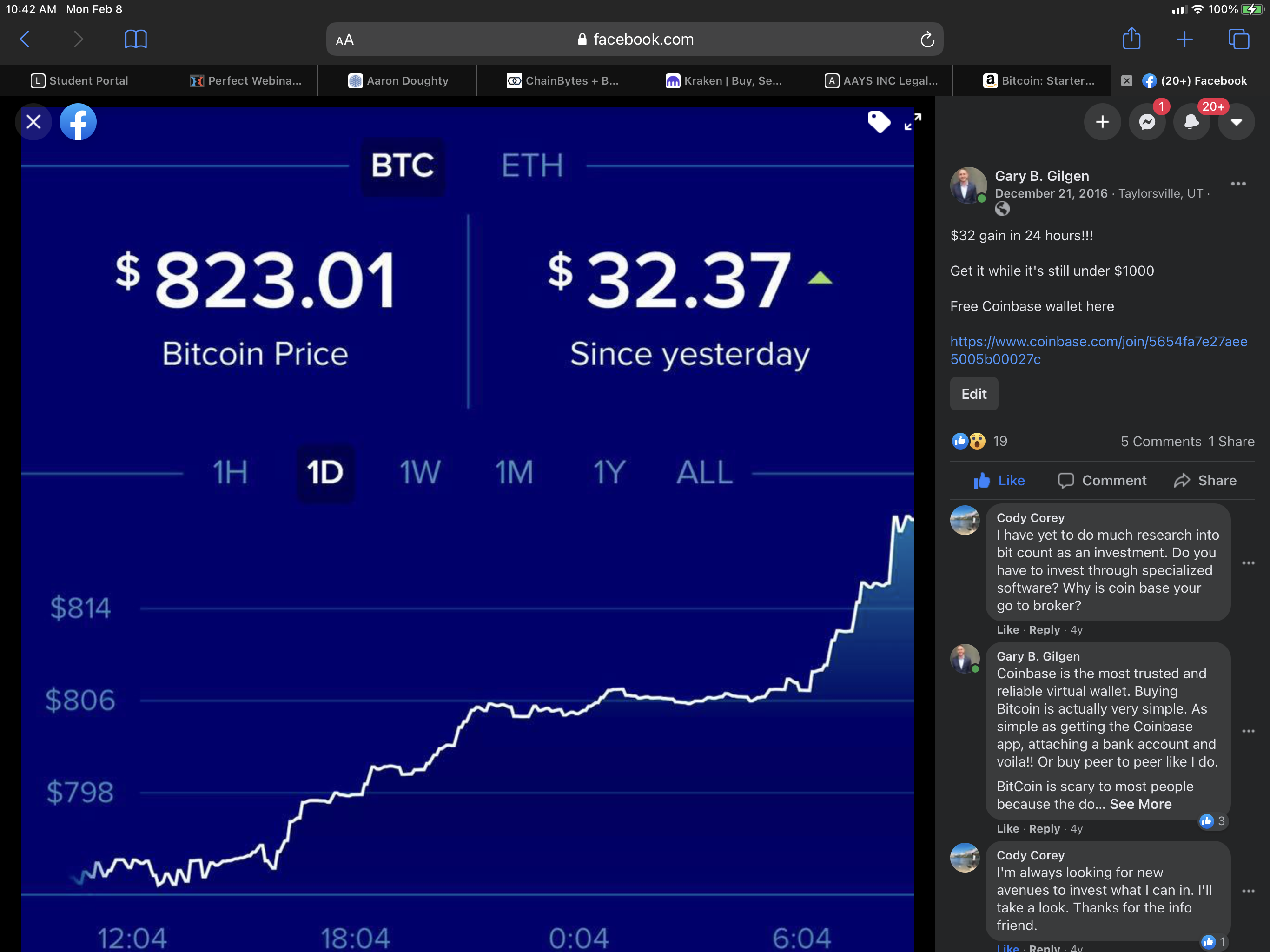 Gary Gilgen Bitcoin Facebook post December 2016