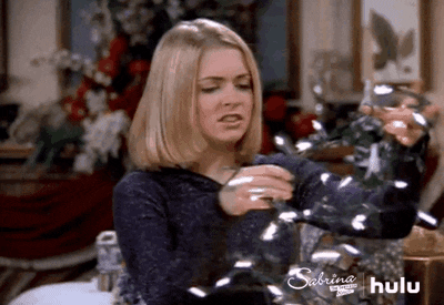 Tangled Christmas lights and ladder, a common DIY holiday lighting mistake