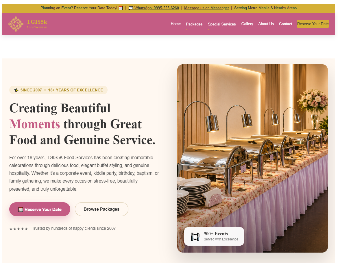 TGIS5K Food Services website, built in GoHighLevel