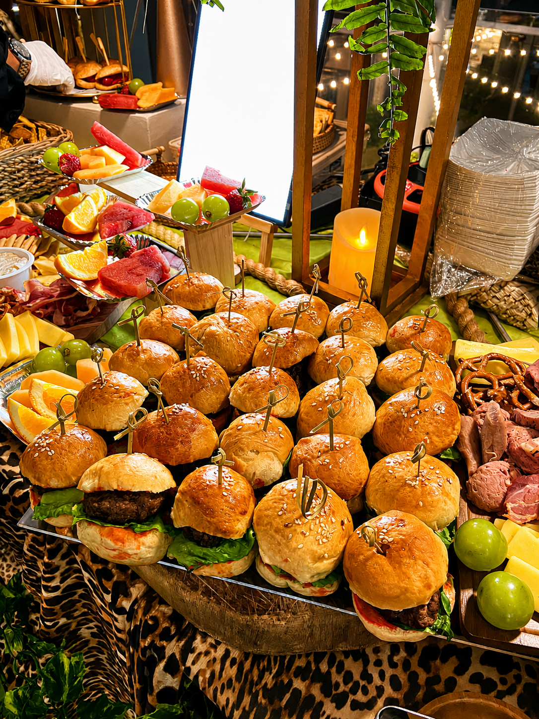 Mini grazing table with cheeses, cold cuts and fruits