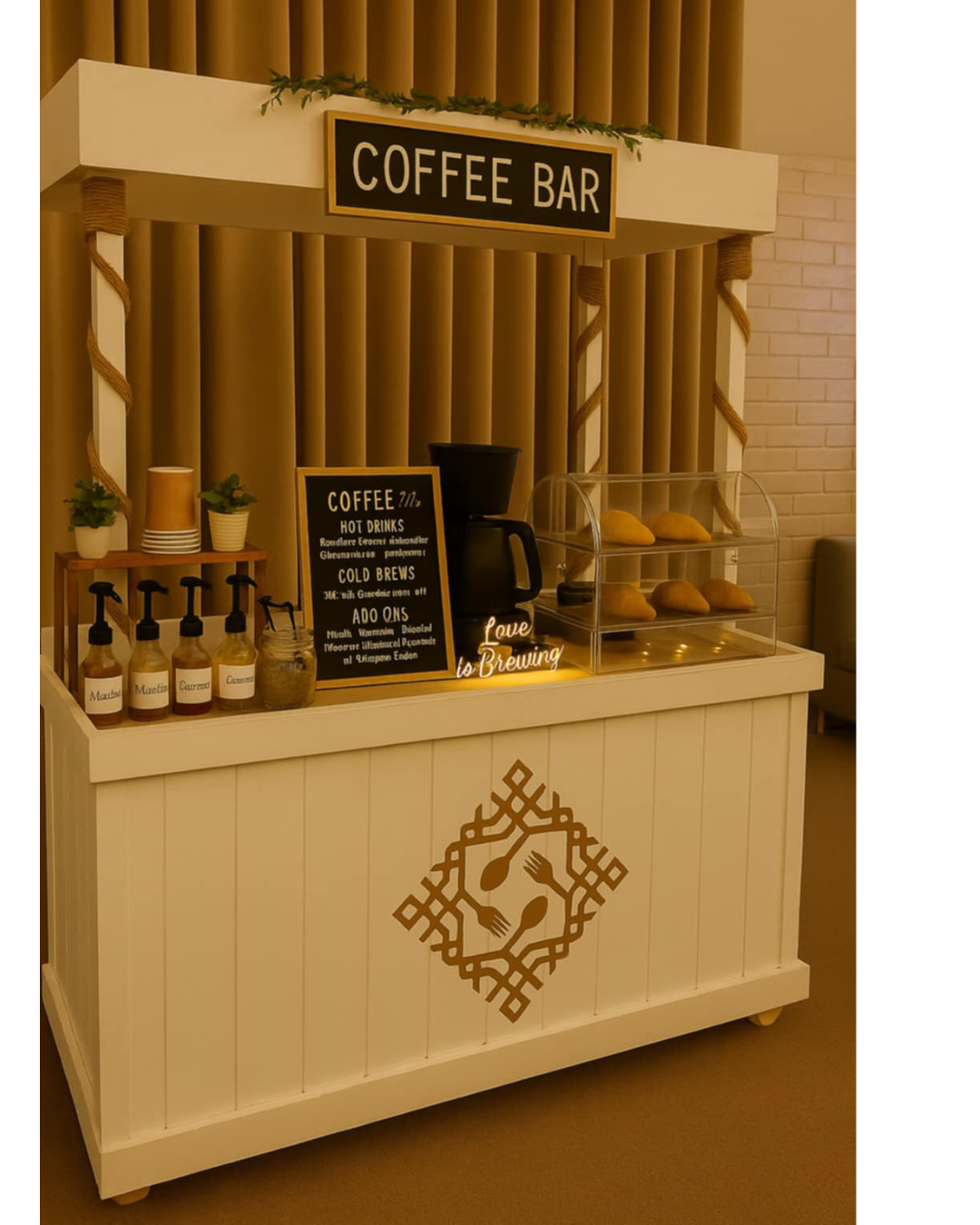 Coffee station with barista-served hot and iced coffee