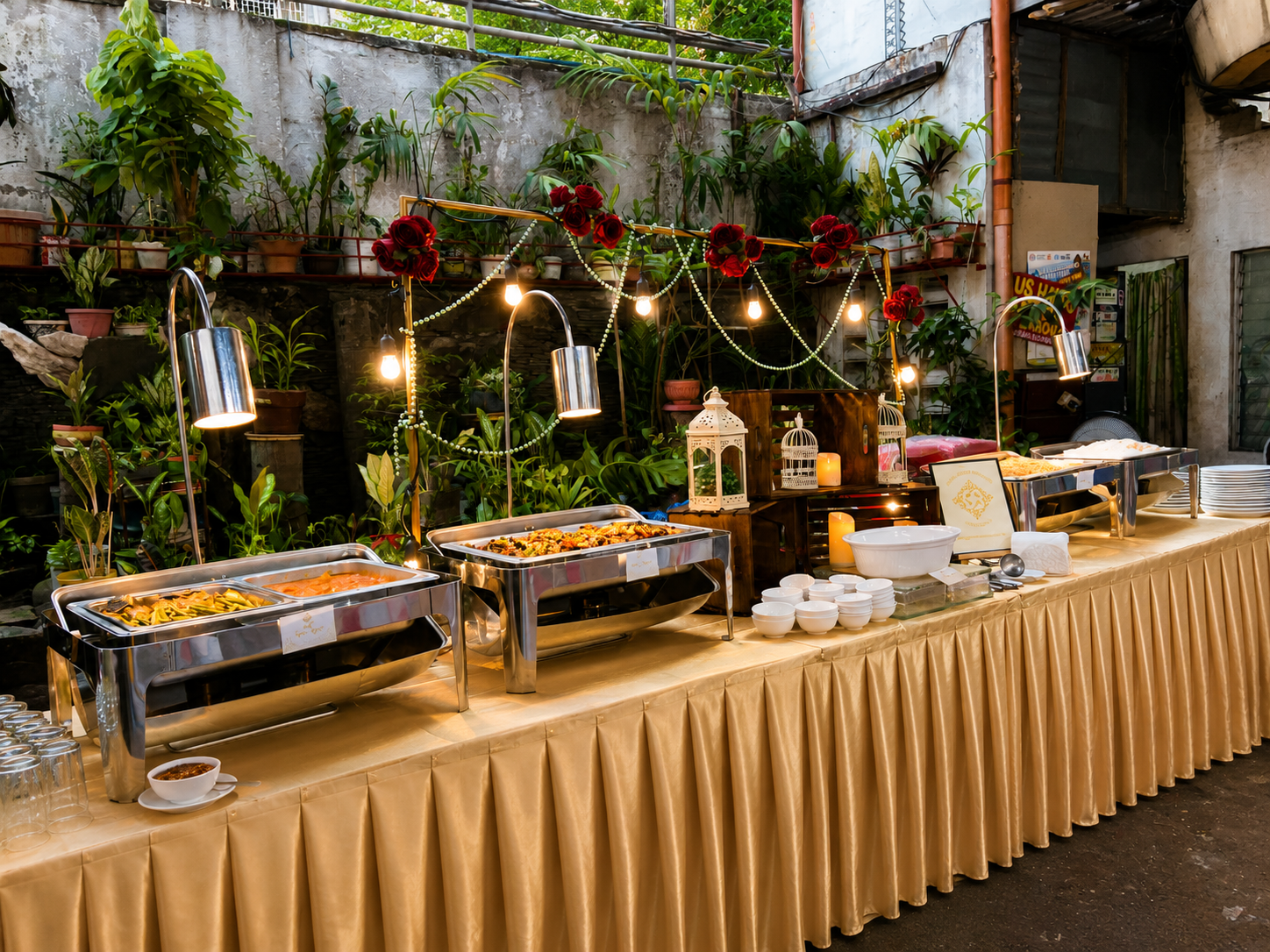 Garden buffet, evening setup