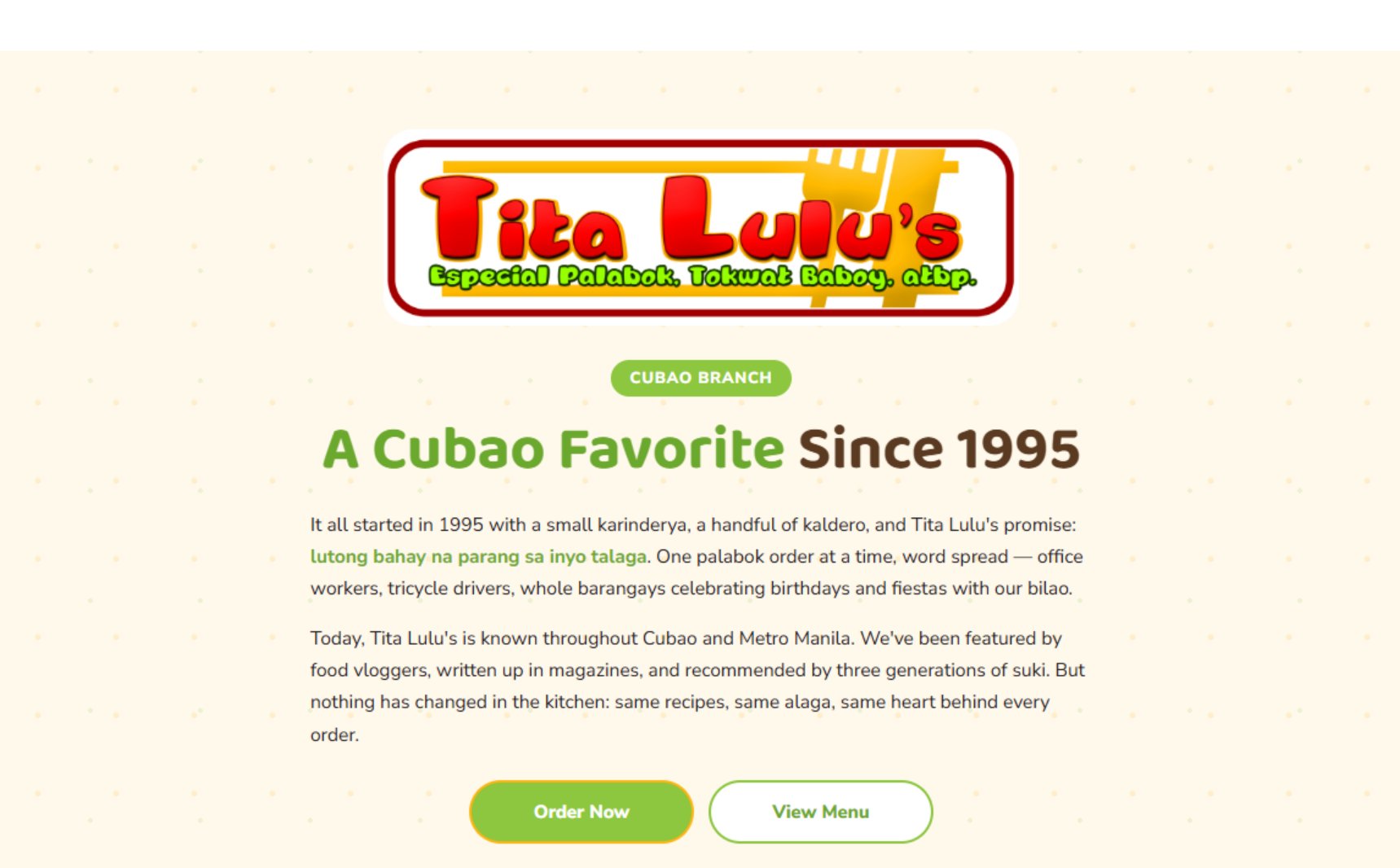 Tita Lulu's Carinderia website