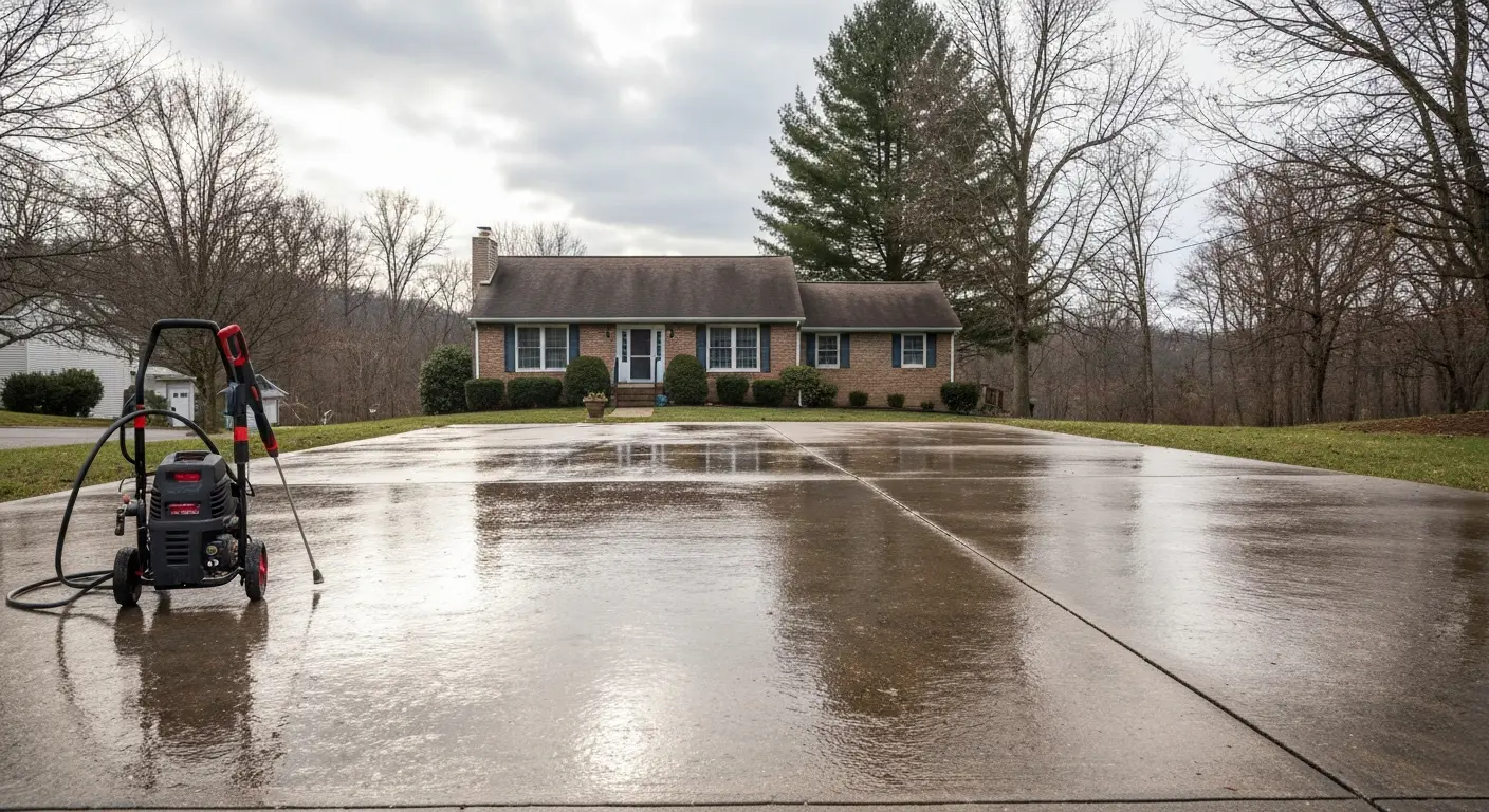 Residential driveway pressure washing