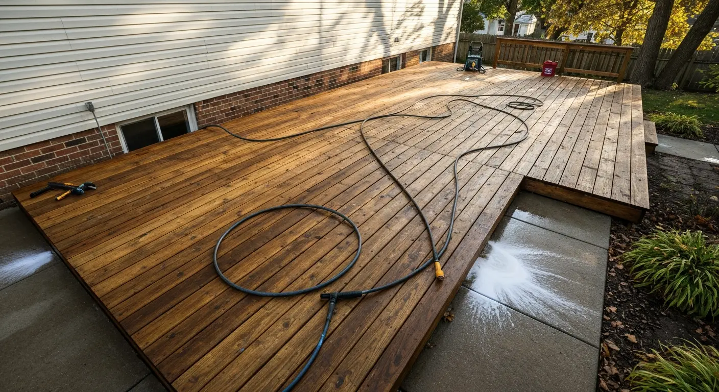 Wood deck cleaning