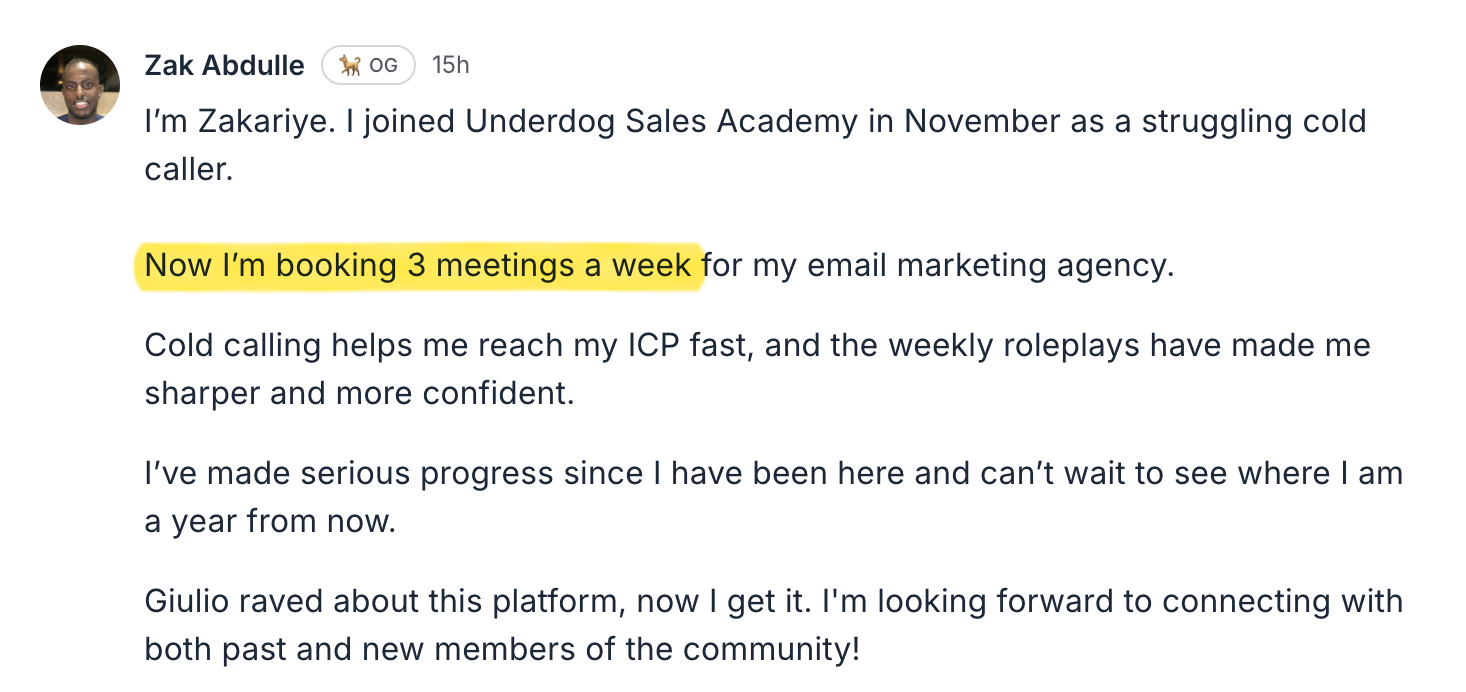 Underdog Sales member result 18