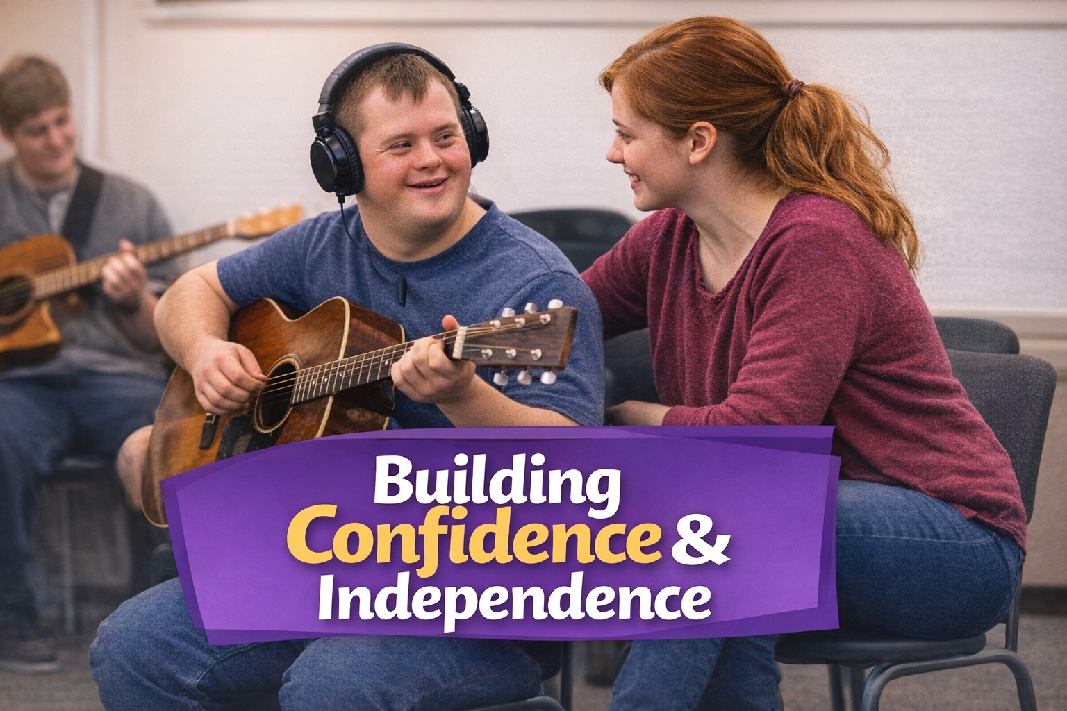 Two adults sitting together at a community group activity