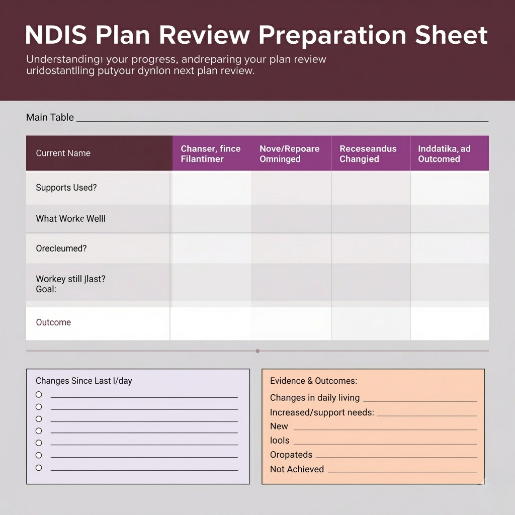 Tracker template with columns for goals, supports, outcomes