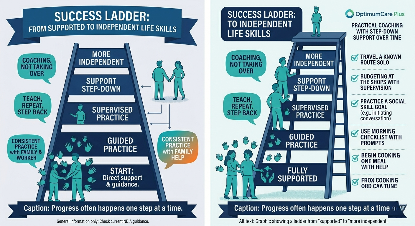Graphic showing a ladder from “supported” to “more independent