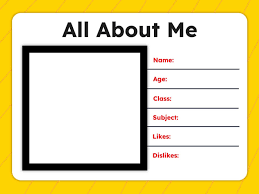 Template card titled “About me” with sections for preferences and routines