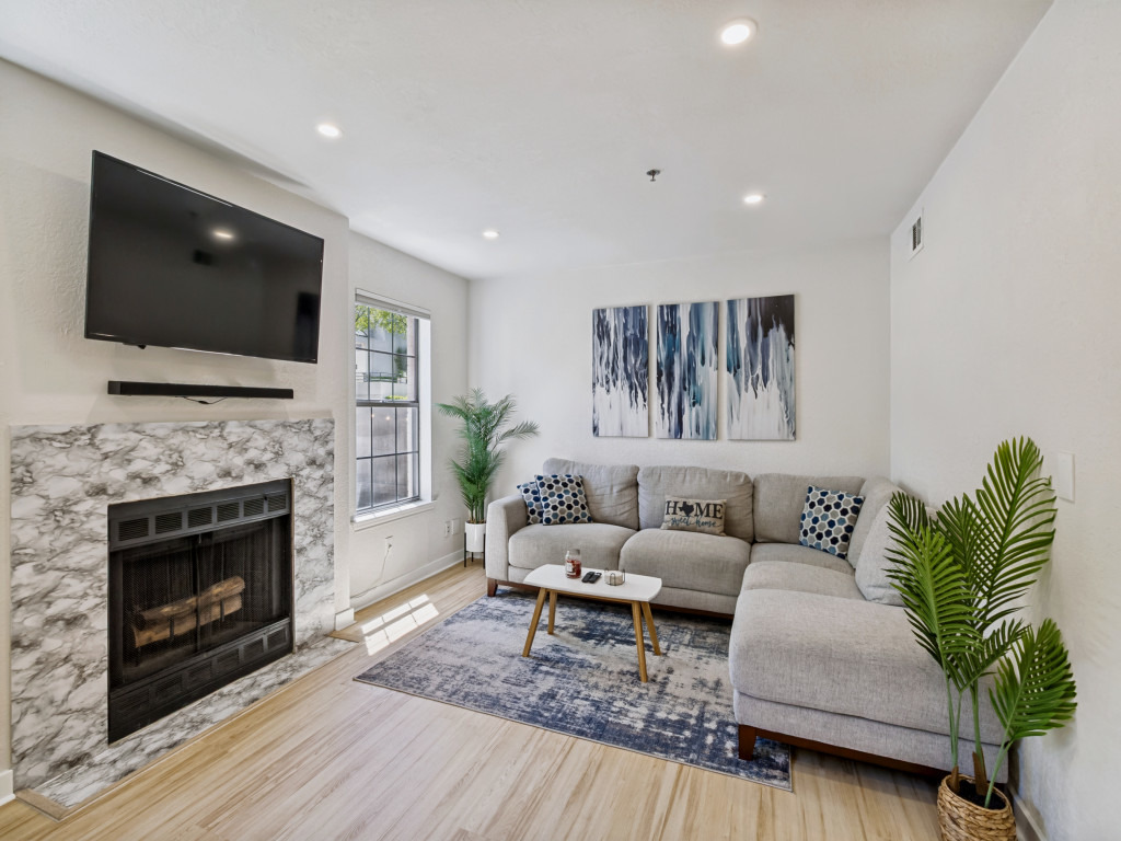Updated living room inside Uptown Dallas condo at 3901 Travis Street Updated living room inside Uptown Dallas condo at 3901 Travis Street