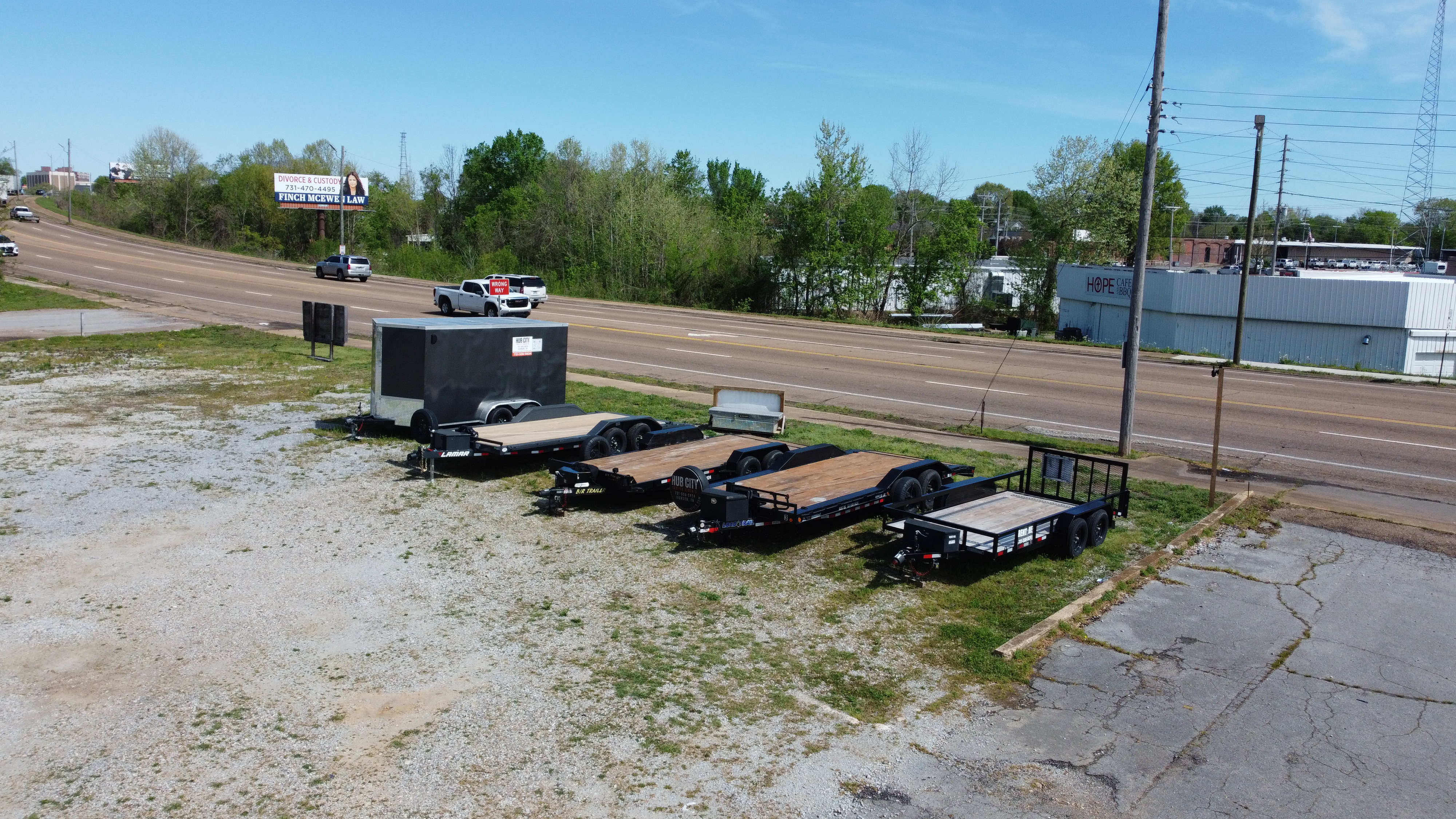 Trailers ready for pickup at Hub City Trailer Rentals in Jackson, TN