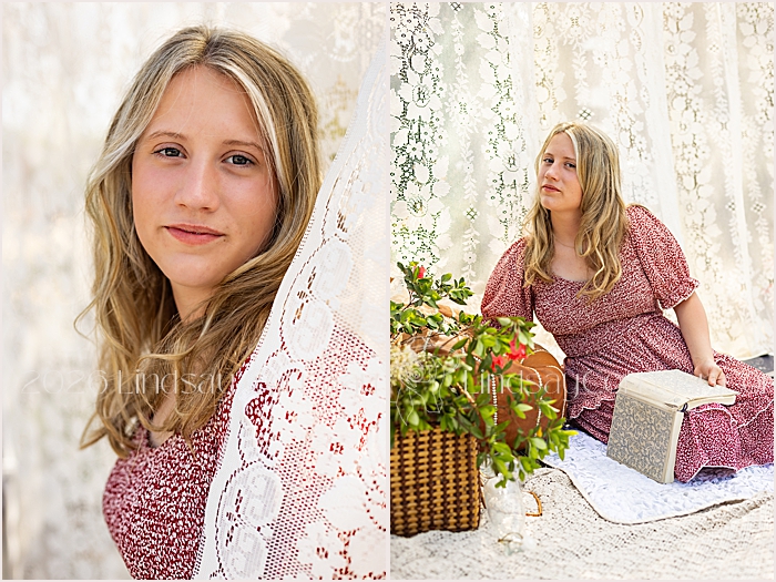 senior pictures with lace background and flowers senior pictures with lace background and flowers