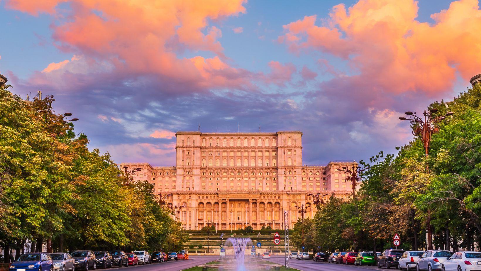 Bucharest Palace of the Parliament at sunset