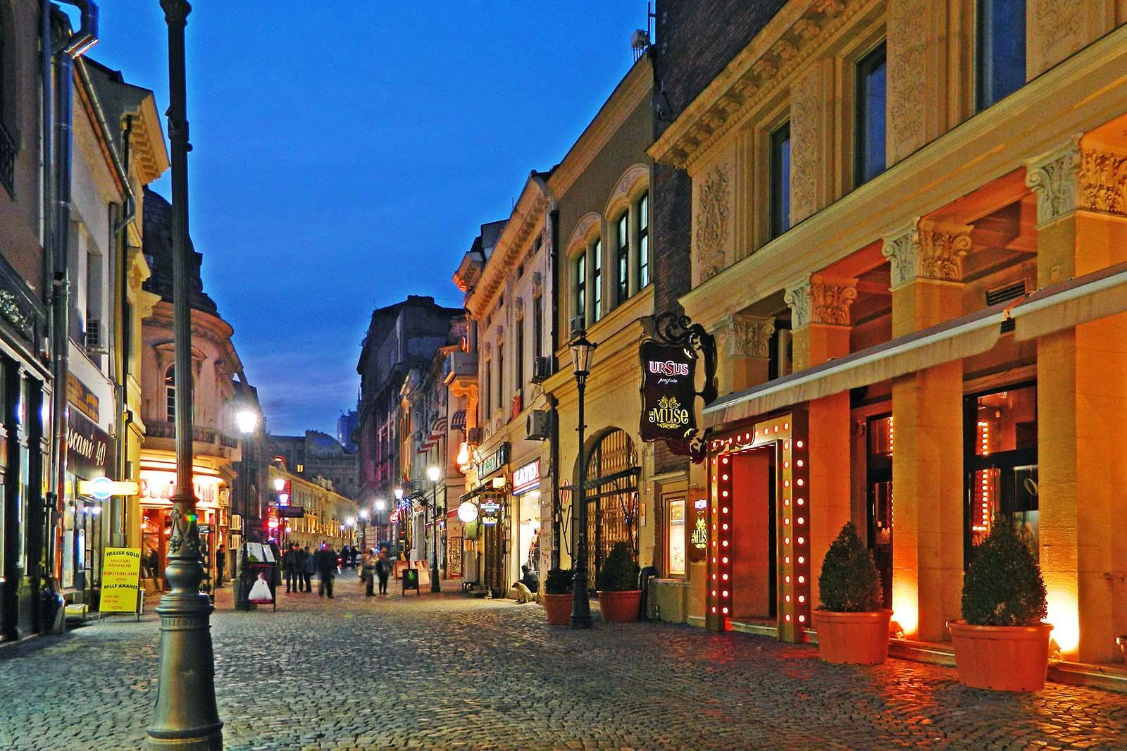Bucharest Old Town street scene