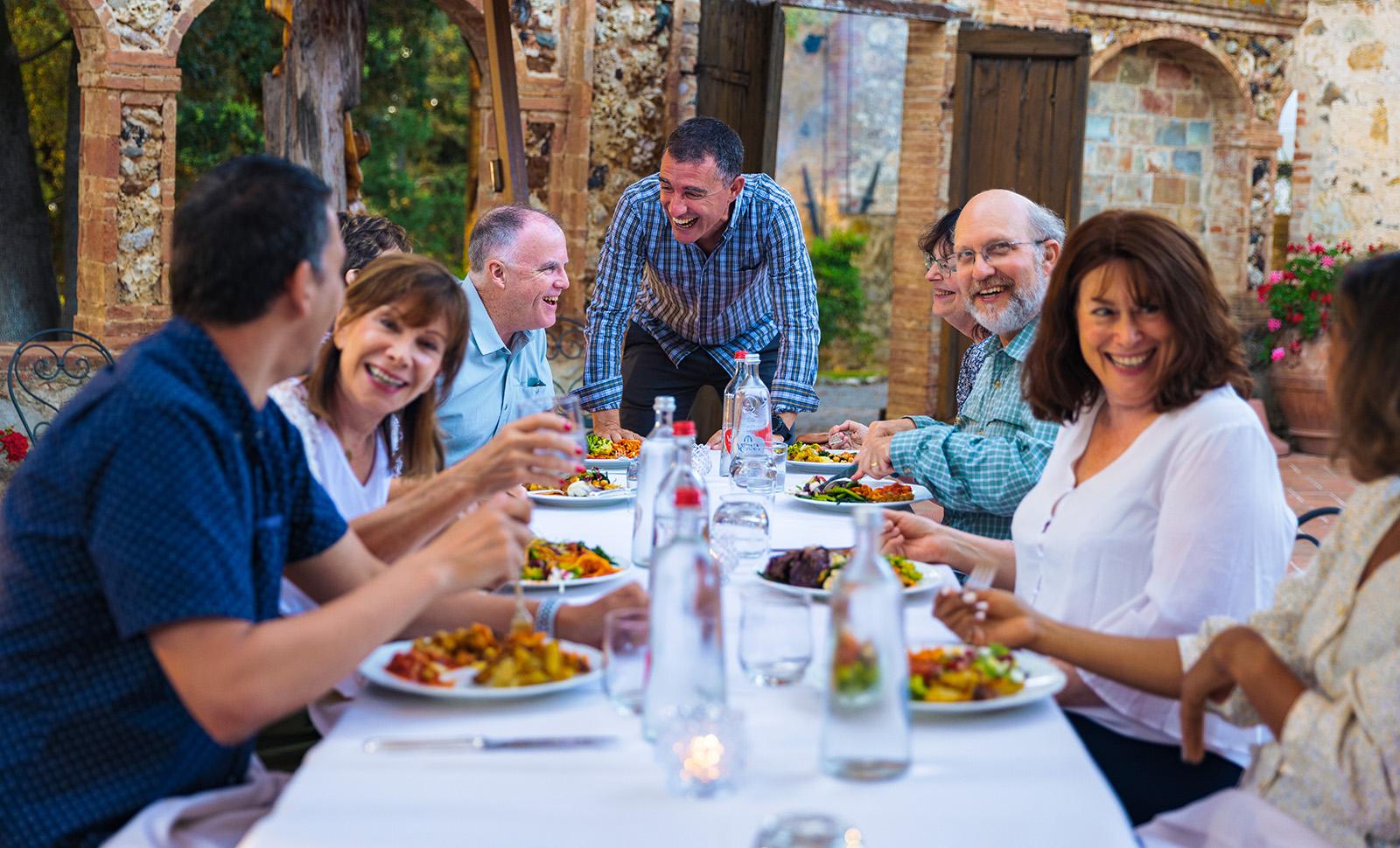 Travelers enjoying a warm community experience together