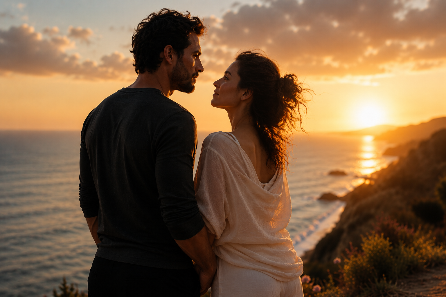 A couple sharing a calm and meaningful Love Journey moment