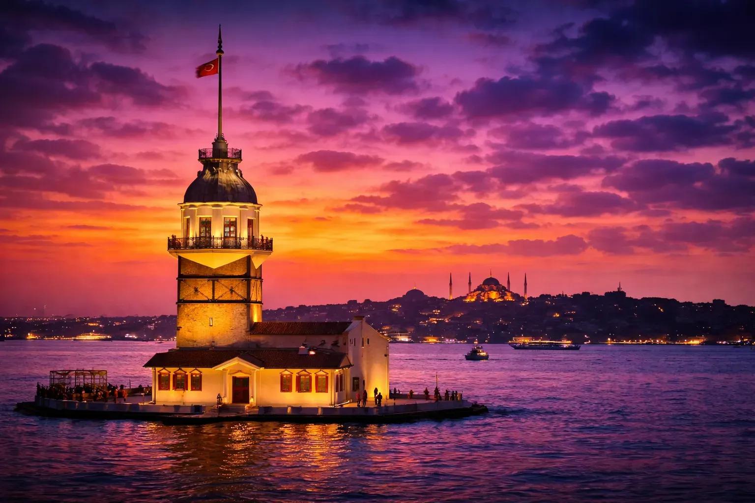 Maiden's Tower standing in the water near Istanbul