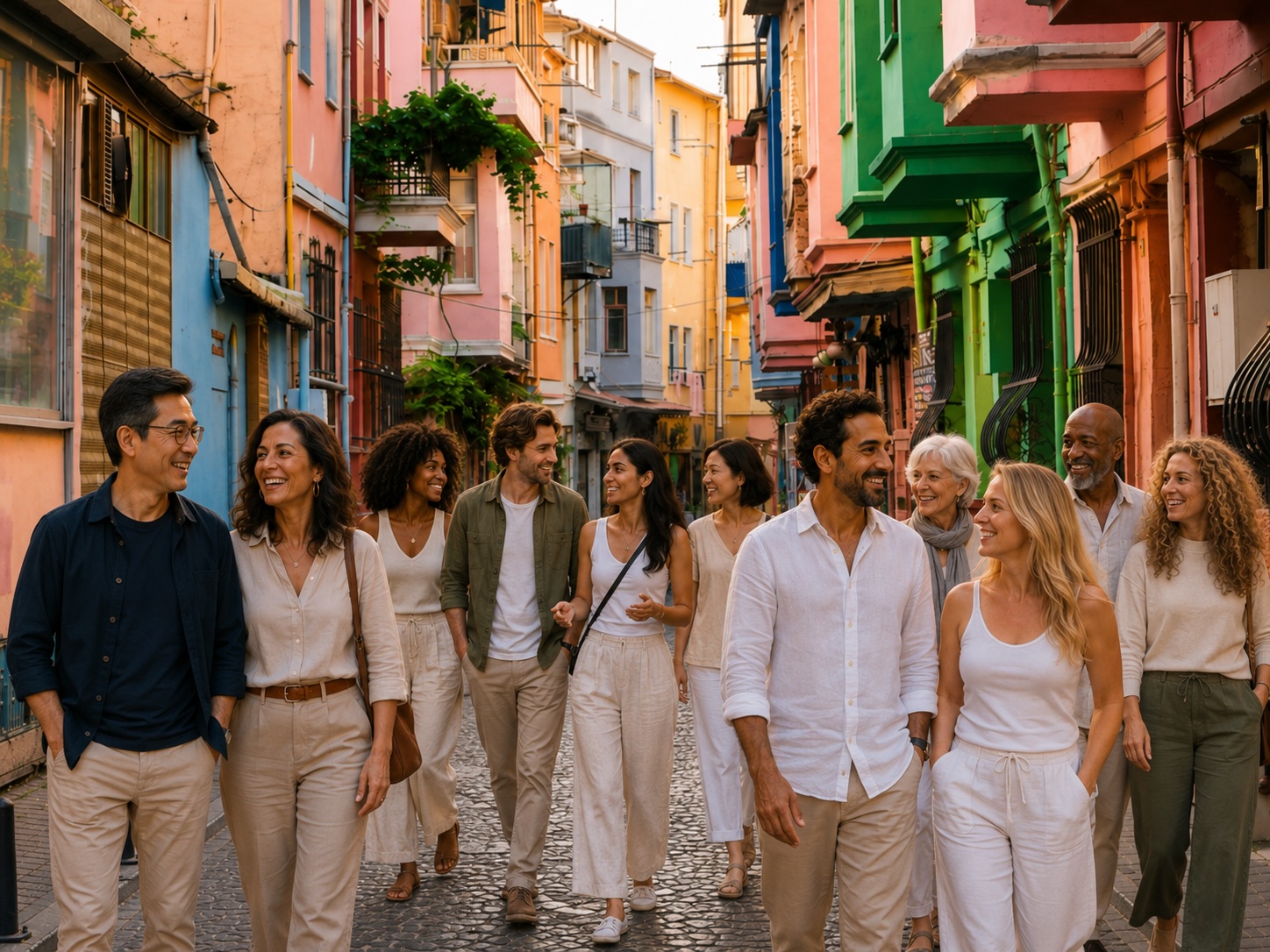 Colorful historic buildings in Istanbul's Balat neighborhood