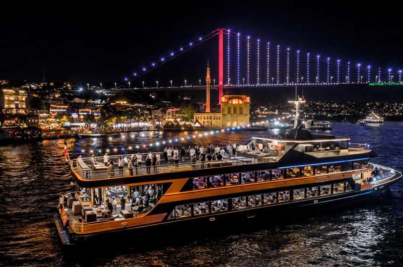 Dinner cruise boat on the Bosphorus at night