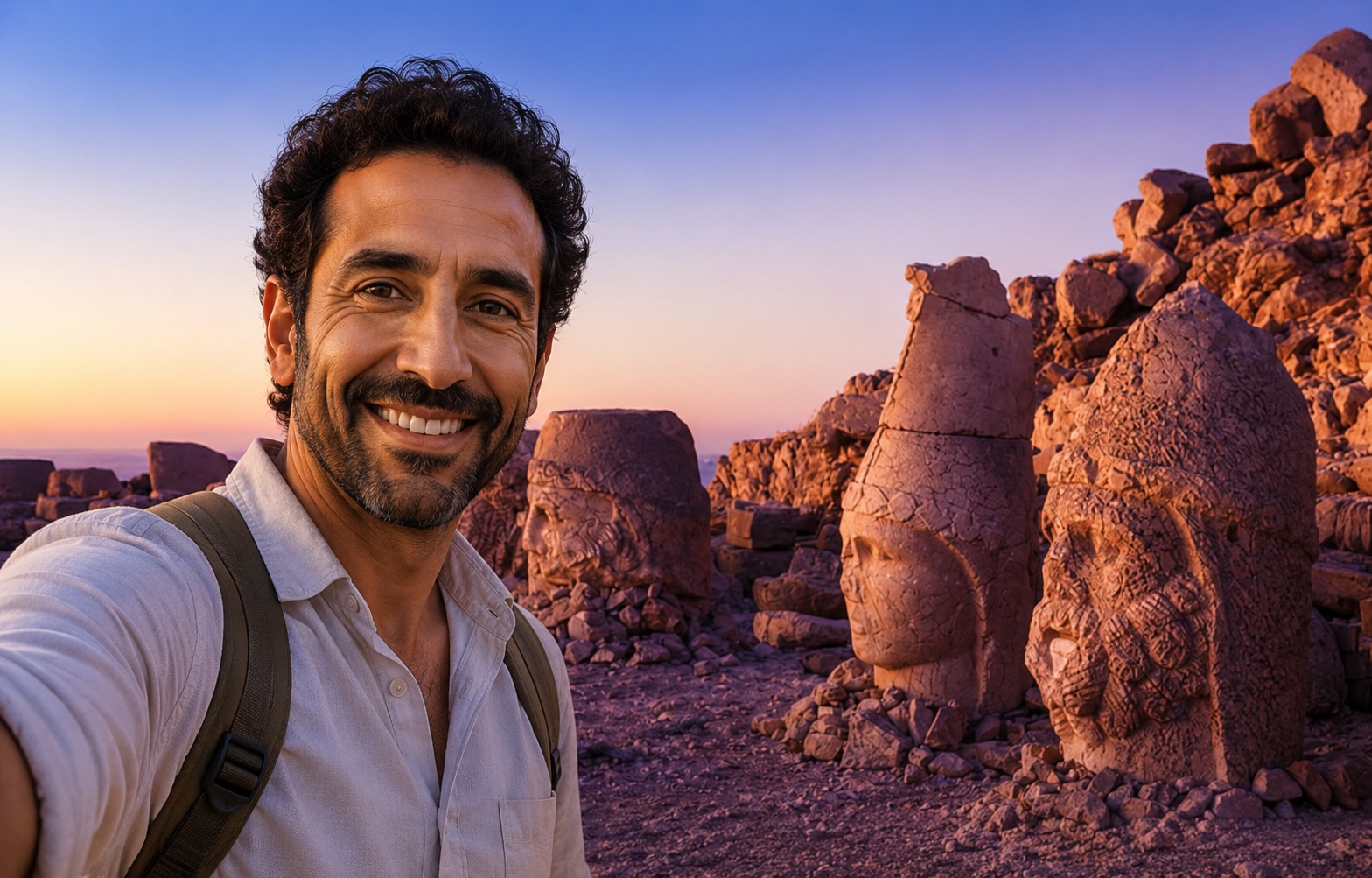 Close view of Mount Nemrut stone heads