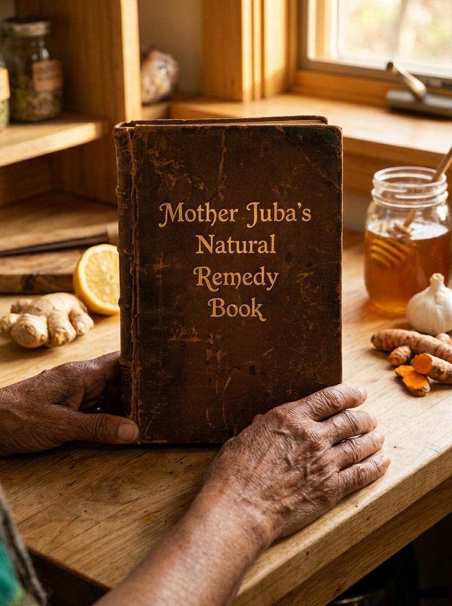 Mother Juba holding phone with book open