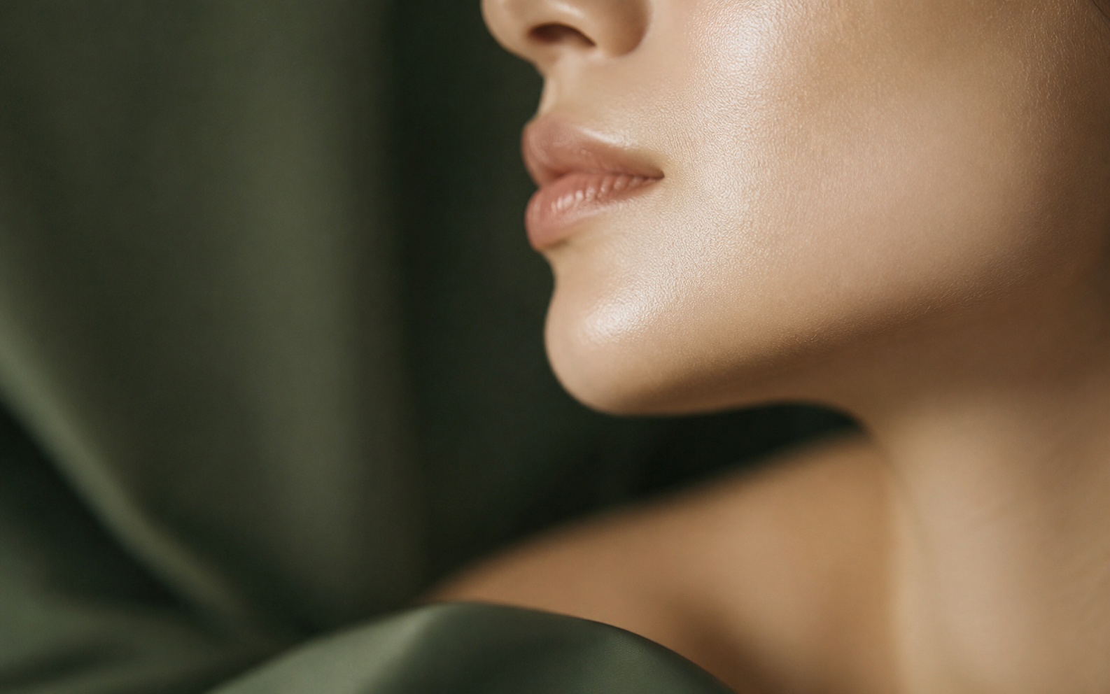 Warm editorial close-up, natural skin texture — LLC Cosmetic