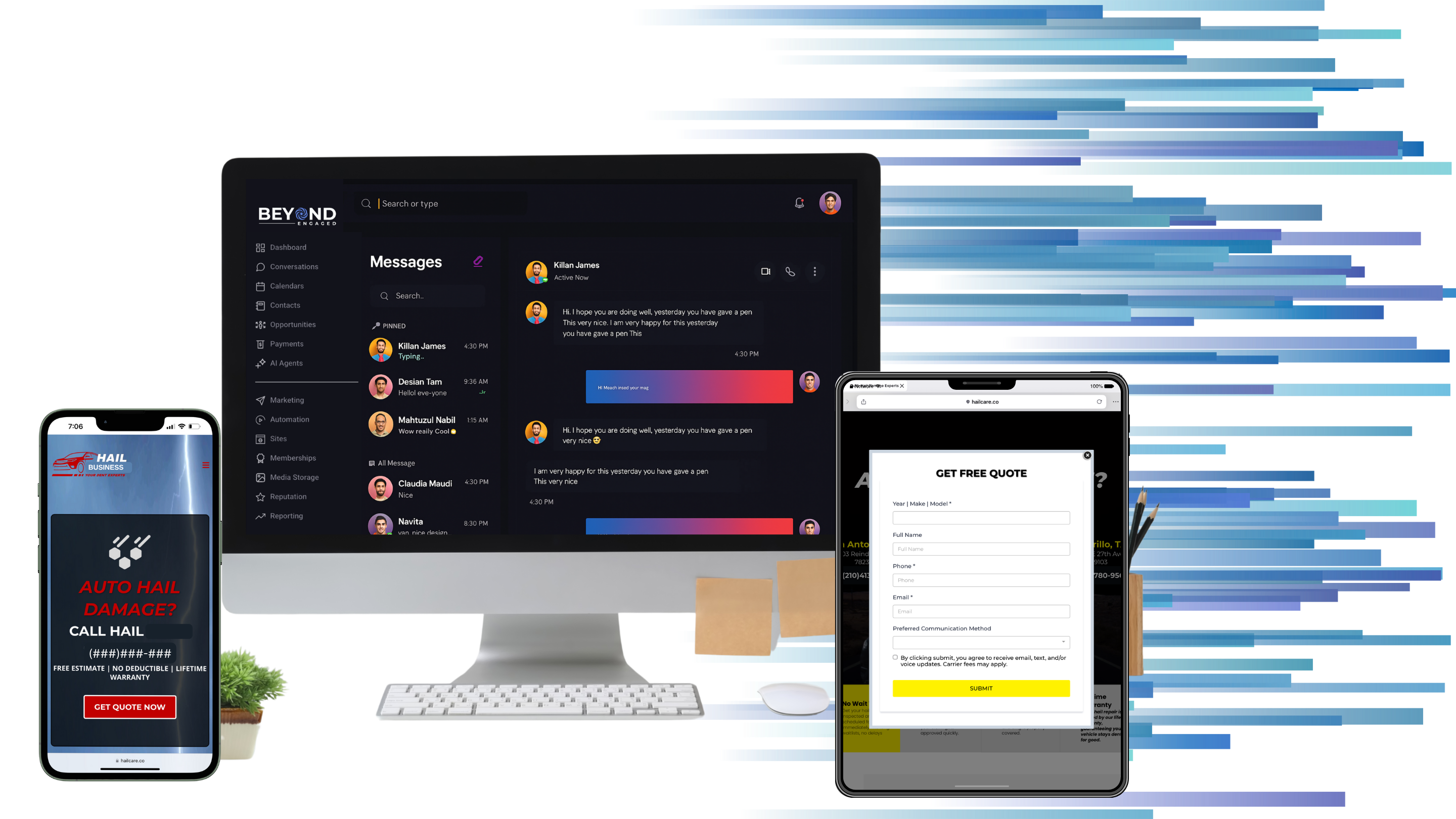 blue and white light fixture