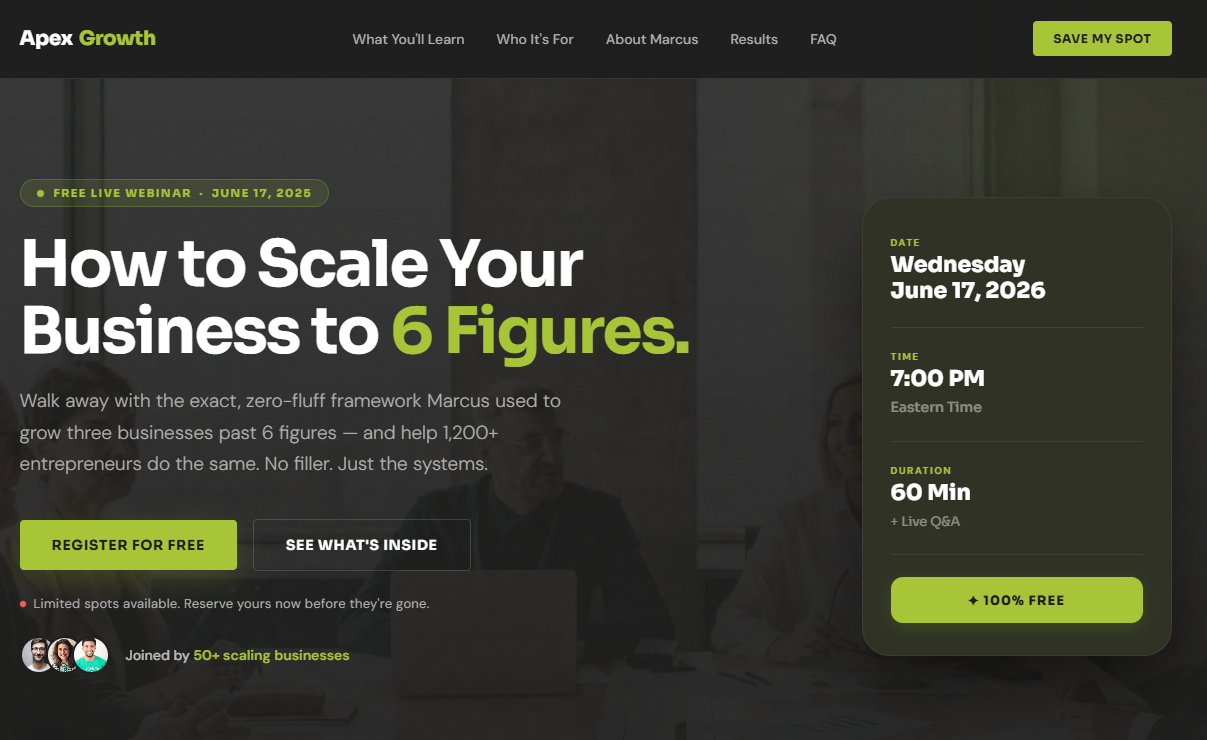 Apex Growth Webinar Funnel