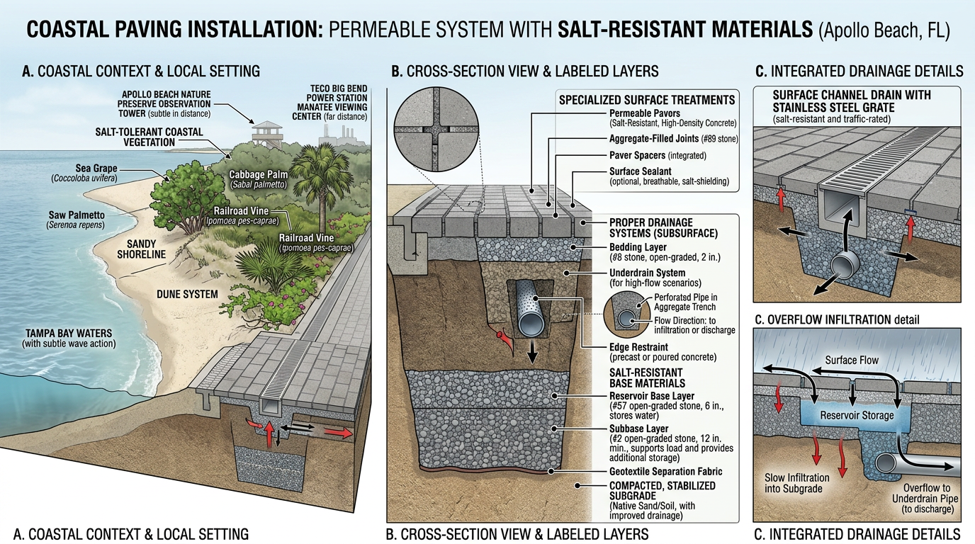  Cross-section diagram showing specialized coastal paving techniques used in Apollo Beach