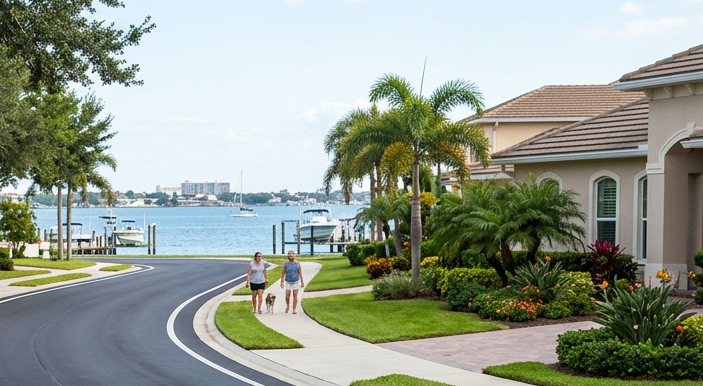 Apollo Beach families enjoying well-maintained neighborhood streets with waterfront homes
