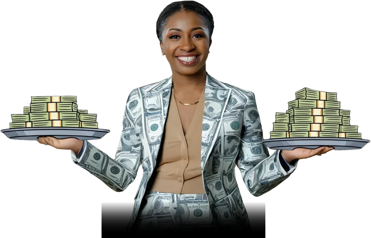 Dr. Ogo Ekwueme, founder of Career Haven and Feast of Funds, holding two trays of cash